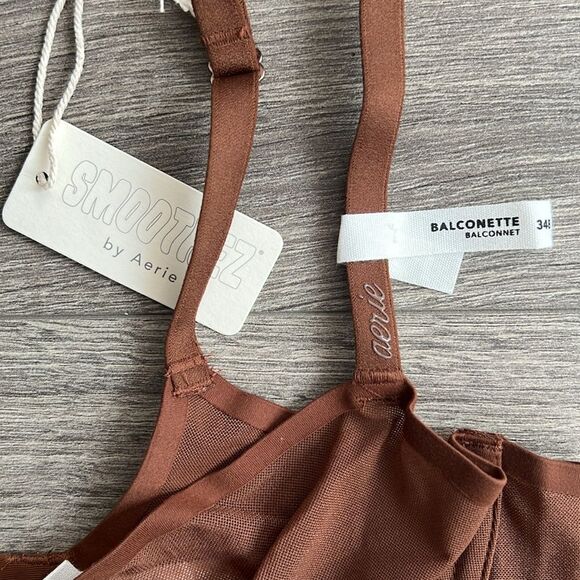 SMOOTHEZ by Aerie Balconette Mesh Bra Size 34B Universe Brown Underwire Sheer - Picture 2 of 7